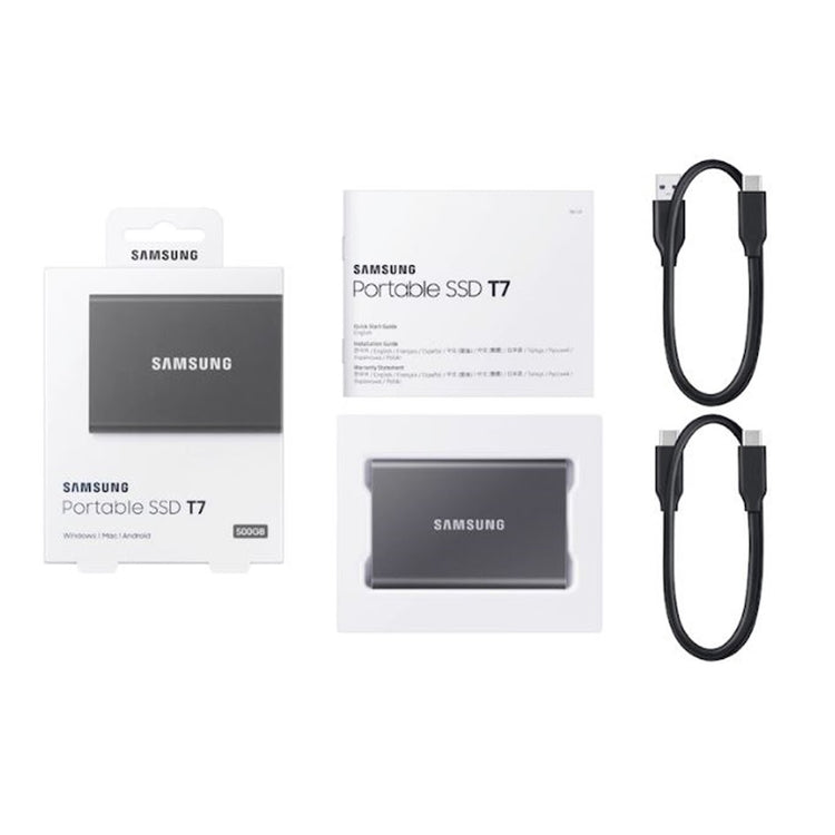 SAMSUNG T7 Portable 1TB SSD - R/W Speed Up to 1050/1000 MB/s, USB 3.2 Gen 2 (Gray) - MU-PC1T0T/AM
