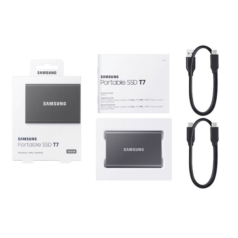 SAMSUNG T7 Portable 1TB SSD - R/W Speed Up to 1050/1000 MB/s, USB 3.2 Gen 2 (Gray) - MU-PC1T0T/AM