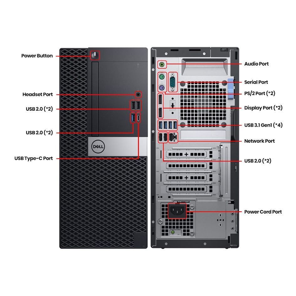 Dell OptiPlex 7070 Tower High Performance Business PC, Intel  i5 - 8th Gen / 9th Gen Processor, 16GB - 32GB DDR4 RAM, 512GB - 2TB SSD, OS - Windows 11 Pro, Built-in WiFi - Refurbished
