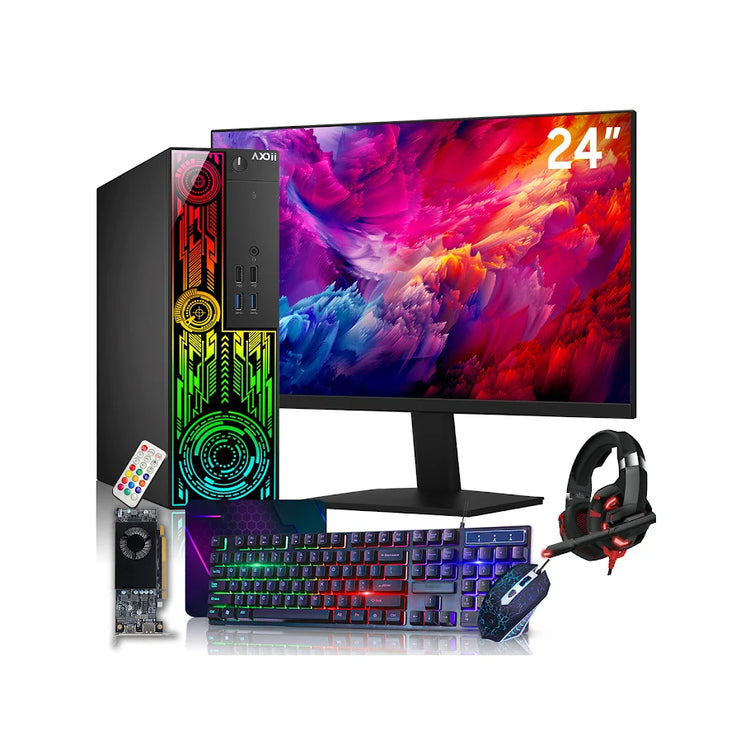 AXOII Electra Gaming PC, Intel Core i7 Processor, Graphics Card - AMD RX 550 / GT1030, 16GB DDR4 RAM, 512GB SSD, 24 Inch FHD Monitor, Headset / Speaker - Windows 11 Pro