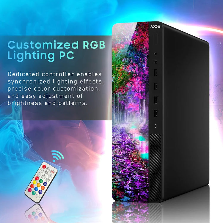 AXOII RGB Gaming Desktop PC – Intel Core i5 / i7, Dedicated Graphics (RX 550 / GT 1030 / RTX 3050), 16GB RAM, 512GB NVMe SSD, WiFi, Bluetooth, Windows 11 Pro - Refurbished